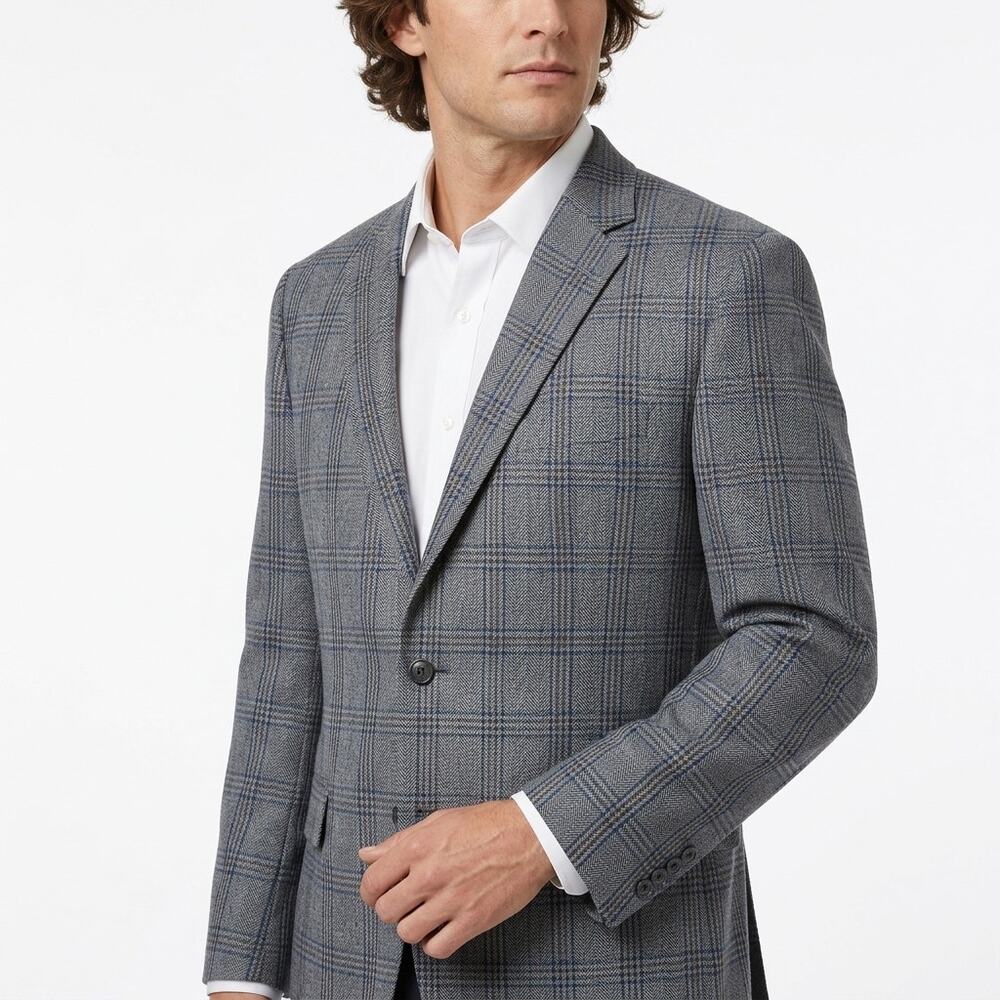 Joseph & Feiss Gold Gray Long Sleeve Lined Blazer Men See Measurements